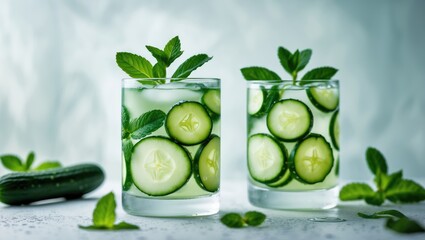 Summer sparkler cocktails with cucumber ice