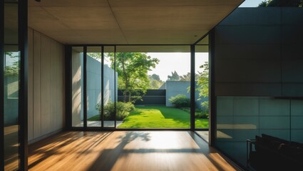 contemporary home interior, perspective from hallway