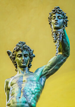 Perseus, Florence, Italy. Statue by Cellini in Loggia dei Lanza of beheading of Medusa by Perseus.