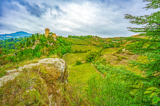 La Torre, Brisighella, Italy. the Tower of La Rocca on the hill overlooking the 14th century town.