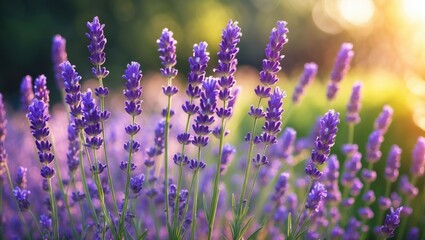 Obraz premium Breeze-blown stems of lavender flowers in purple