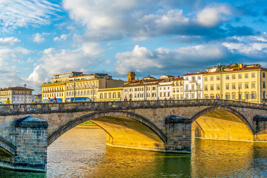 Ponte alle Grazie, Florence, Italy. Modern bridge rebuilt in 1953 after its destruction in WWII.