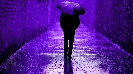 Solitary figure in purple rain