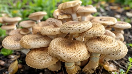 A dense cluster of Pholiota squarrosa (Scaly Pholiota) mushrooms with scaly caps and stems growing in nature.