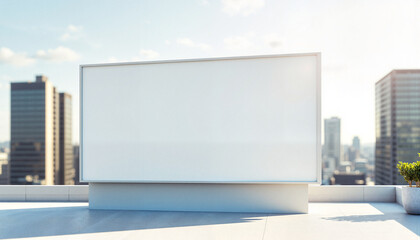 Blank billboard advertising in urban skyline under sunlight  