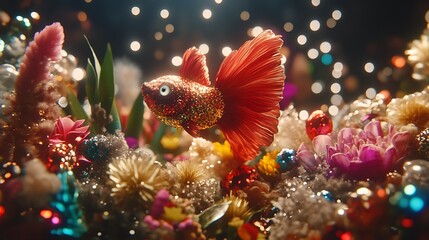 Obraz premium Sparkling fish in vibrant floral scene