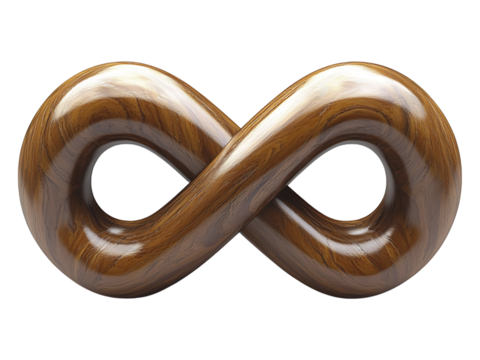 Elegant wooden infinity symbol, polished to a rich sheen.  Represents endlessness, eternity, and continuous growth. Ideal for concepts of longevity, potential, and cyclical processes.