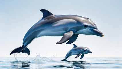 Obraz premium Collection of jumping dolphins on a plain white background