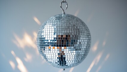 Fototapeta premium White background featuring a shiny silver disco ball