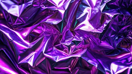 Lustrous purple foil backdrop, texture of wrinkled and undulating wrapping paper.