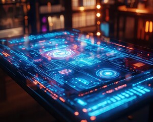 A futuristic workspace featuring holographic displays for creative collaboration, Holograms, Hightech and innovative