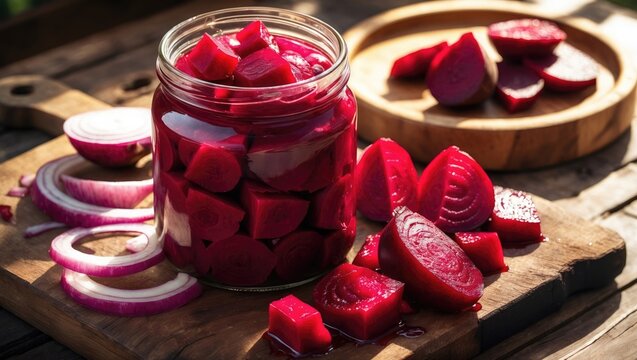 Sliced red beets in a jar for kvass making