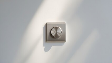 Silver metal dimmer switch mounted on a white wall
