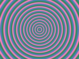 An abstract background image composed of concentric circles in pink, green, and blue, creating a hypnotic, swirling effect.