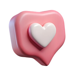 A pink 3D speech bubble with a white heart conveys affection and appreciation, suitable for social media use.