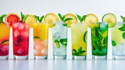 Fototapeta premium Variety of cocktails displayed against a white backdrop