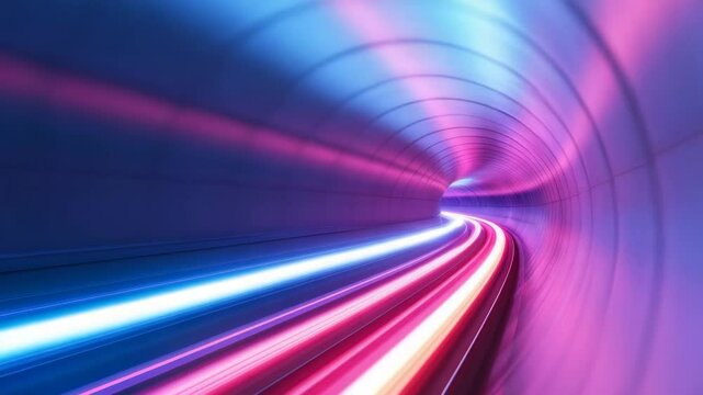 Futuristic Neon Tunnel with Glowing Light Trails in Motion