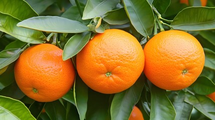Juicy Mandarin Oranges on Branch Closeup Photo