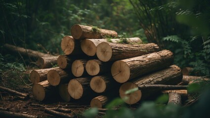 Tree trunks from felled trees utilized as construction materials