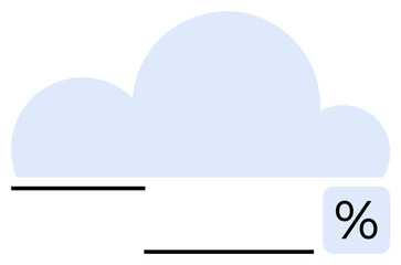Blue cloud with percent icon and simple horizontal lines suggests data storage, cloud computing, analytics, file sharing, weather prediction, business solutions, secure computing, minimalistic
