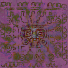 Fractalized Aztec Mask.  The Aztec World Vision is unfathomable but their symbols are powerful enough to pass through a fractal interpretation.  Exploding colors, repeating patterns, a human head.