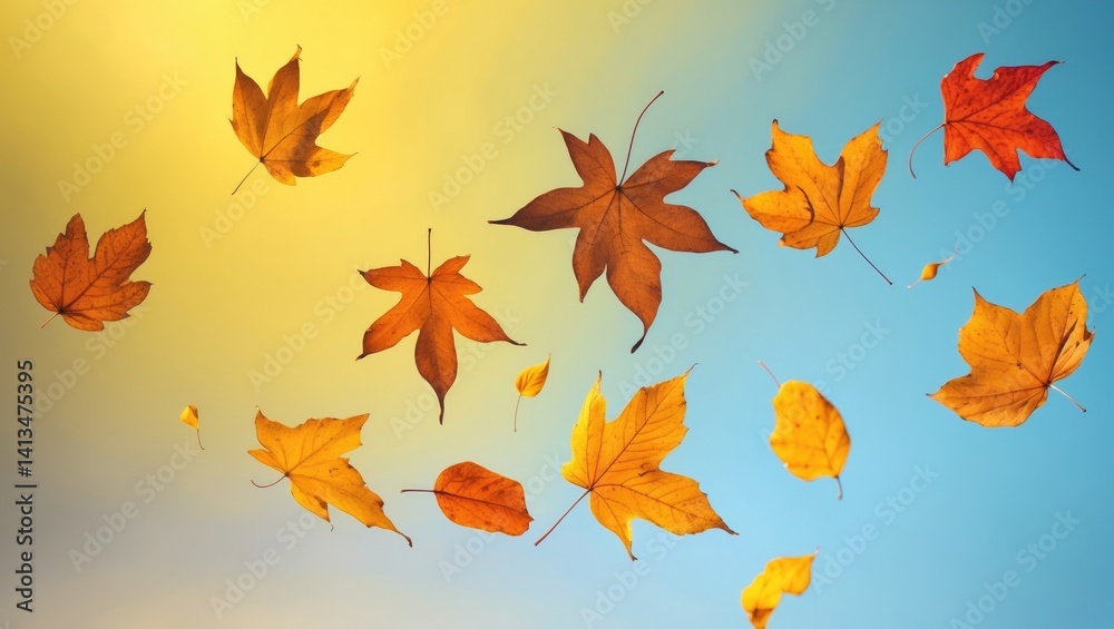 Aufkleber stunning bright autumn leaves fluttering in the air isolated on a background. autumn levitation or z