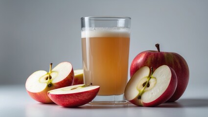 Naturally cloudy apple juice with sliced red apples