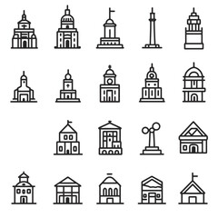 Fototapeta premium Collection of iconic buildings and landmarks illustrated in a simple, modern line art style showcasing architectural diversity