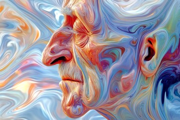 Obraz premium Hearing loss - obstacle in old age: abstract image of mental state. Metaphorical hearing loss awareness of a maturation. Elderly illness. Old man frown. Aging symptoms. Geriatric care.