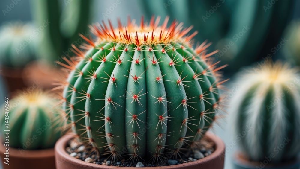 Aufkleber attractive potted cactus featuring a sharp center focus and a soft background.