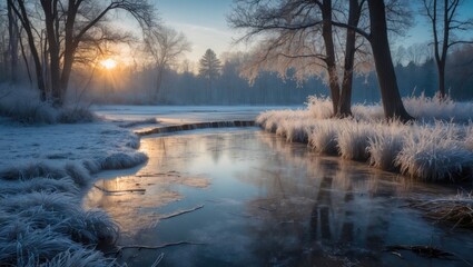 Fototapeta premium A beaver constructed a dam and blocked a small creek.
