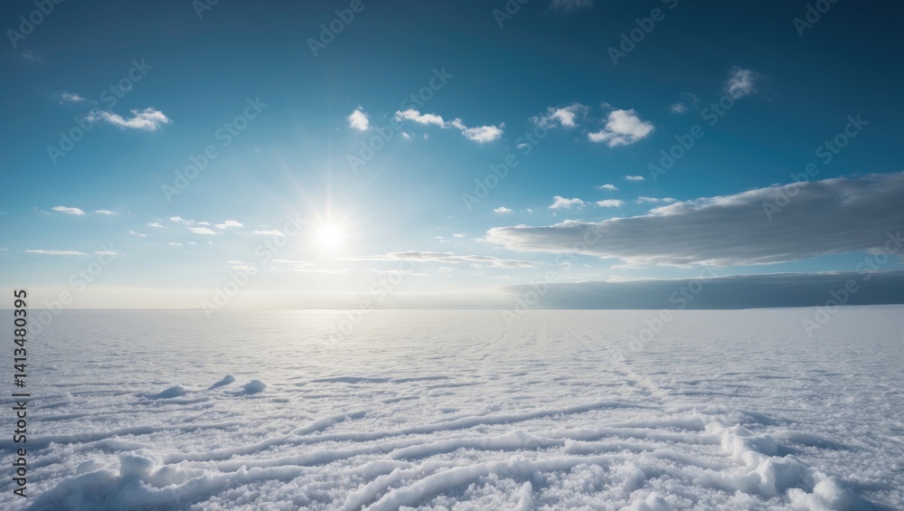 Poster arctic snowy terrain - sight of a desert field basking in the sun's rays