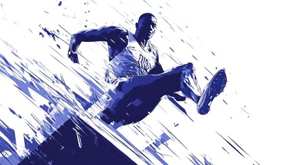 Dynamic Basketball Player in Action Sports Artwork Abstract Illustration Blue and White Cont