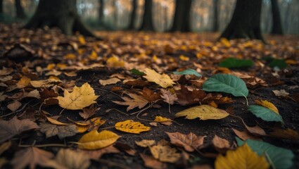 Dry leaves of autumn. Leaves on the forest floor. Shallow focus.