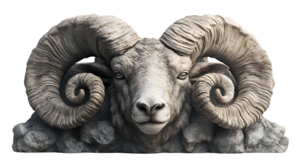 Stone Ram Head Sculpture Wildlife Animal Portrait  Majestic Horns 3D Render Nature Art