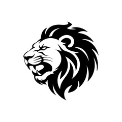 Lion head vector logo, Wild roaring lion king head tattoo set, Front and side view predator face, full lions heads icon black and white ink sketch silhouettes design, Eps, Ai, Svg format