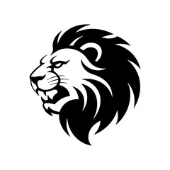Lion head vector logo, Wild roaring lion king head tattoo set, Front and side view predator face, full lions heads icon black and white ink sketch silhouettes design, Eps, Ai, Svg format
