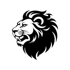 Lion head vector logo, Wild roaring lion king head tattoo set, Front and side view predator face, full lions heads icon black and white ink sketch silhouettes design, Eps, Ai, Svg format