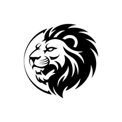 Fototapeta premium Lion head vector logo, Wild roaring lion king head tattoo set, Front and side view predator face, full lions heads icon black and white ink sketch silhouettes design, Eps, Ai, Svg format