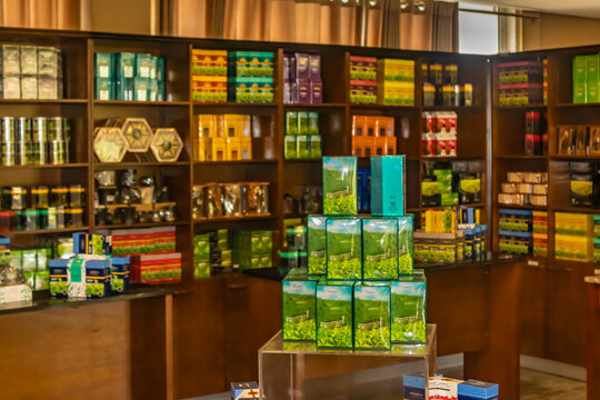 Nuwara Eliya, Sri Lanka -  January 15th 2025: Tea products on display at the Damro tea factory