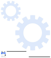 Large interconnected gears and professionals in discussion suggesting teamwork, process efficiency, and problem-solving. Ideal for strategy, workflow, innovation, cooperation, technology, corporate