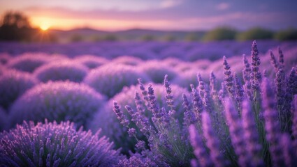 Fototapeta premium Lavender field beneath a sunset sky