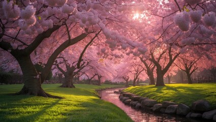 Cherry tree bloom burst in the park