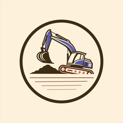 Excavator Logo Design – Construction Equipment Digging Earth Vector Illustration