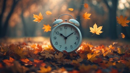Leaves and clock in an outdoor setting. Fallback theme