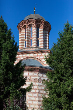 Romania, Bucharest. Stavropoleos, Eastern Orthodox monastery for nuns, built in Brancovenesc style.