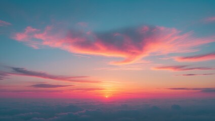 Fototapeta premium Horizon sky background featuring summer sunset clouds and evening sunlight