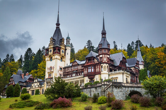 Romania, Carpathian Mountains, Prahova County, Sinaia. King Carol I Peles Castle, Castelul Peles.