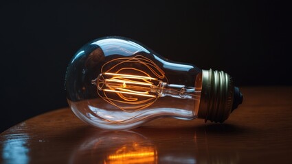 Fototapeta premium A picture featuring a LED-Filament bulb placed on a wooden surface