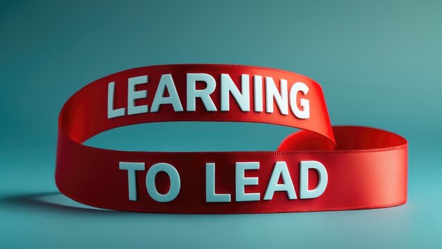 The importance of learning skills for successful management and personal progress is emphasized by text on a rolled ribbon.